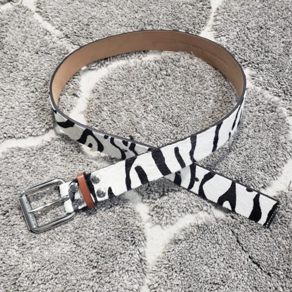 Leather Zebra Print Women's Belt - White/Black